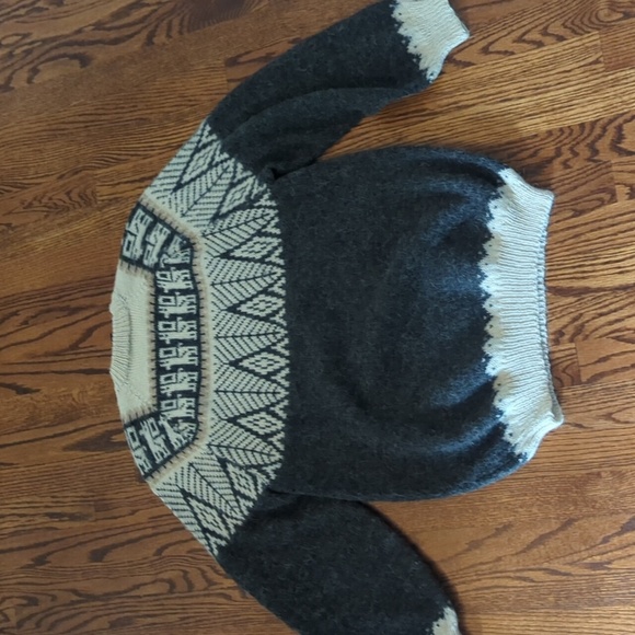 Peruvian Made 100% Alpaca Gray/Cream Fairisle Soft Chunky Winter Sweater Sz L - Picture 6 of 8